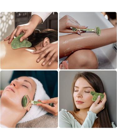 Geeric Gua Sha & Jade Roller Set | Natural Green Facial Massager for Fine Lines Edema & Eye Swelling Relief | International Shipping Available - Buy Online on GoSupps.com