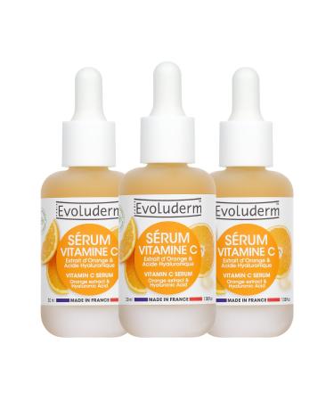 EVOLUDERM – Vitamin C Radiance Serum - 30ml - 98% Natural Origin - Vegan - Made in France - Pack of 3 x 30 ml