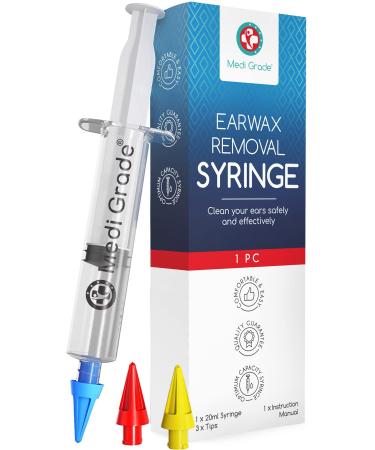 Medi Grade Ear Cleaner Ear Wax Remover- Ear Wax Removal Syringe Kit with 3X Soft Quad-Stream Tips, Clean Ears Naturally with Our Reusable Ear Syringe, Wax Remover for Ears Tool for at Home Ear Washer