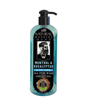 Mens Body Wash with Menthol & Eucalyptus 32 Fl Oz All Natural 3-In-1 Body Scrub and Liquid Soap for Gentle Cleansing Vegan Friendly Sulfate Free and Cruelty Free