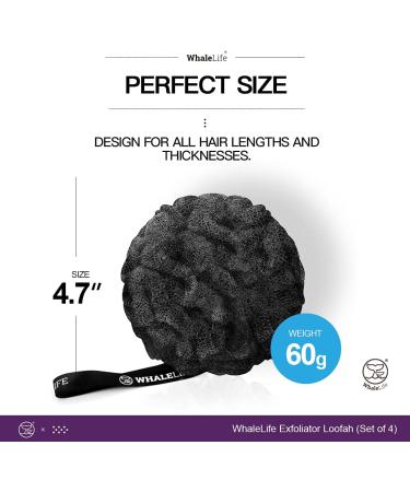 Loofah Sponge Bath Set - 4 Pack Black Rough Surface for Men & Women | Exfoliating Body Scrub - Buy Online on GoSupps.com