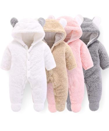 Haokaini Newborn Bear Warmer Snowsuit Cotton Fleece Hooded Romper Jumpsuit for Baby Girls Boys 9-12 Months White