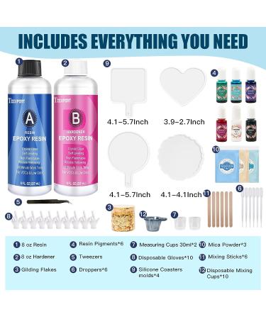 Teexpert Epoxy Resin Kit for Beginners - 16 FL.OZ | Coaster Molds, Silicone Molds, Pigments, Mica Powder, Foil Flakes, Crystal Clear Art Resin - DIY Resin Coasters Casting & Coating - Buy Online on GoSupps.com