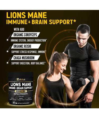 Lions Mane Mushroom Complex Capsules 22000mg with Cordeyceps, Reishi & Elderberry - Focus, Memory & Brain Support - Immune & Energy Supplement - 60 Count - Buy Online on GoSupps.com