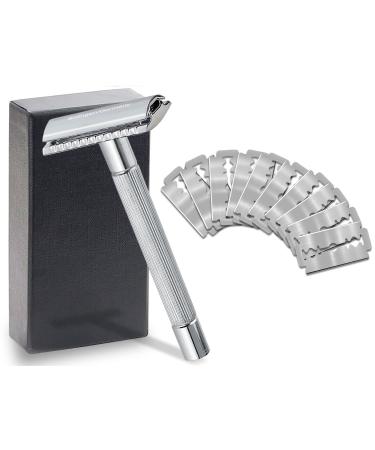 Razor men from Solingen wet razor razor plane made in Germany with a closed comb safety razor with 10 razor blades for perfect beard care (stainless steel handle)