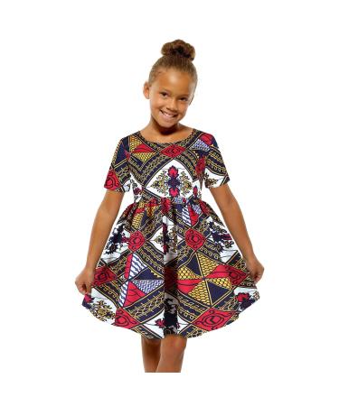 BenleWend Kids Toddler Baby Girls Tank Dresses O Neck Short Sleeve African Tribal Aztec Hem Swing Midi Princess Sundress 4-5T G26-navy
