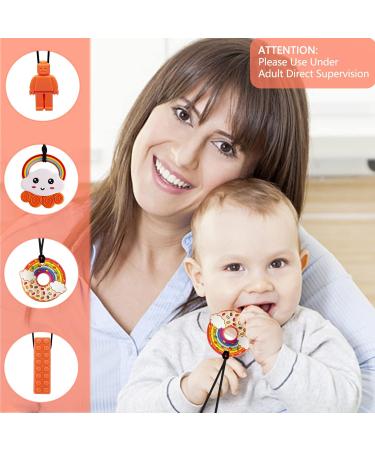 Sensory Chew Necklace for Kids - Orange Silicone Chewy Teether with Adjustable Buckle for Autism, Teething, Anxiety, ADHD - Pain Relief Oral Motor Chewing Pendant Toy - Buy Online on GoSupps.com