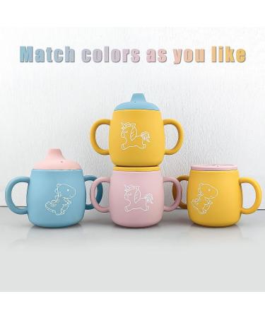 TQONEP Silicone Sippy Toddler Cup 9oz with Leakproof Lid, Snack Lids, Double Handle | BPA-Free | Baby Training Cup | Yellow Dinosaur + Pink Unicorn Design - Buy Online on GoSupps.com
