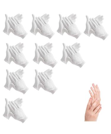 10Pairs Moisturizing Gloves Over Night Bedtime White Cotton | Cosmetic Inspection Premium Cloth Quality | Eczema Dry Sensitive Irritated Skin Spa Therapy Secure Wristband| One Size (Gloves-10p)