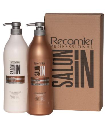 Recamier Saloon In Hydra Repair Shampoo & Conditioner Set Dry And Damaged Hair | SalonIn Cabello Secos Y Da ados Hidrata Nutre Y Repara Instant neamente Kit 33.8Oz-1000ml