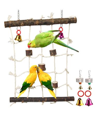 Parrot Climbing Ladder Toys,Bird Rope Wooden Ladder Swing Ladder Hanging Cage Perch Stand Chew Toys for Bird Parrot Conure Finch Cockatoo Budgie Lovebird Parakeets Cockatiels H01