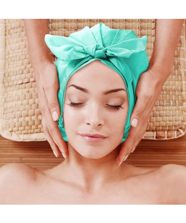 Adjustable Bow-knot Shower Cap Set | Reusable Waterproof Hair Turbans | Cyan Purple Bath Caps for Women & Girls | Ideal for Beauty, Spa, and Travel - Buy Online on GoSupps.com