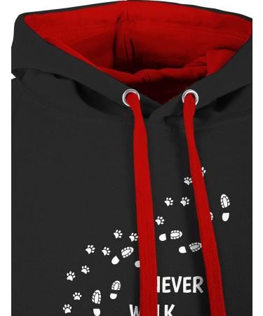 Shirtracer Contrast Hoodie for Men & Women - 'Never Walk Alone' Paw Prints Gift for Dog Owners - Black/Red M - Buy Online on GoSupps.com