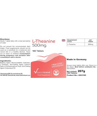 L-Theanine 500mg | 3-Month Supply | Vegan Amino Acid Supplements | 90 Bioavailable Tablets | High-Dose Safe Dosage | Vitamin Trend Germany - Buy Online on GoSupps.com