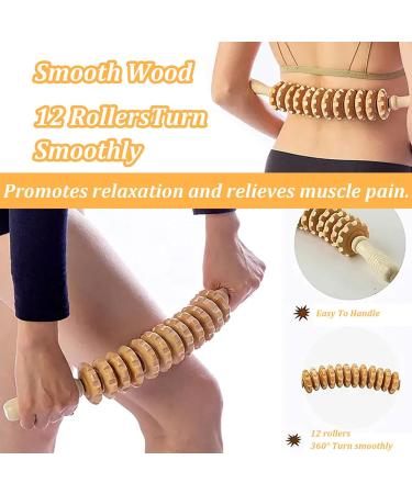 Premium Wooden Massage Roller - 12 Rotatable Rollers for Muscle Pain Relief & Body Shaping - Buy Online on GoSupps.com