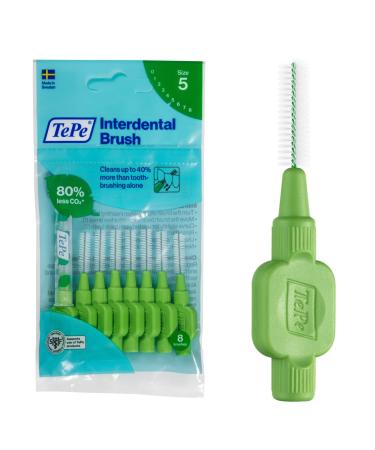 TePe Interdental Brush Original Green 0.8 mm/ISO 5 8pcs plaque removal efficient clean between the teeth tooth floss for narrow gaps 8 count (Pack of 1) Green (Size 5)