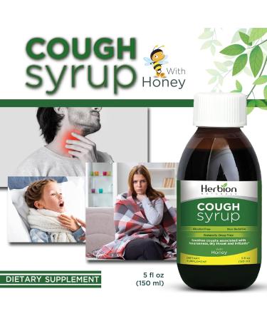 Herbion Naturals Cough Syrup with Honey - Cough Relief & Sore Throat Soothing - Immune Support for Adults & Kids 13+ - 5 FL Oz - Buy Online on GoSupps.com