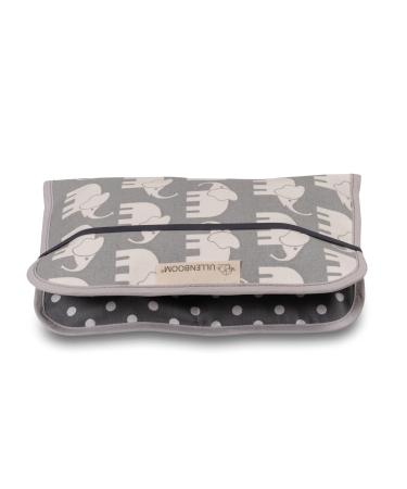 ULLENBOOM diaper pocket for on the go (made in EU) - diaper bag for up to 3 diapers wet wipes & other accessories diaperedui with zipper & rubber band small & casual gray elephant 18 x 27 cm