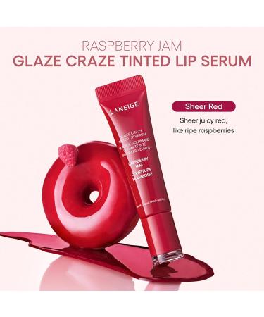 LANEIGE Glaze Craze Tinted Lip Serum: Hydrating Lip Serum for Glossy Nourished Lips with Plumping Polypeptides Raspberry Jam - Buy Online on GoSupps.com