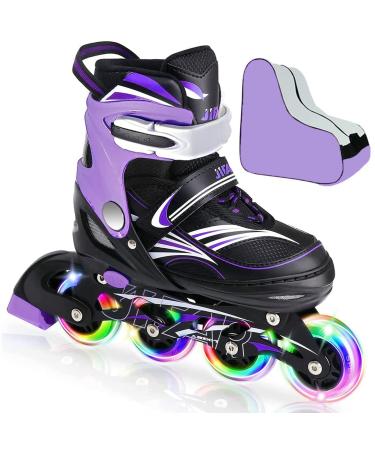 JeeFree 4 Size Adjustable Inline Skate for Kids with Skate Storage Bag,Children's Inline Skates with Full Light Up Wheel,Outdoor Illuminating Roller Blades Skates for Girls,Boys and Beginners Light Purple Small