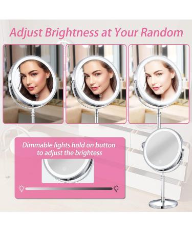 8'' Rechargeable Lighted Makeup Vanity Mirror with 1X/10X Magnification - Touch Sensor Dimming, 3 Colors, 360 Rotation - Cordless - Buy Online on GoSupps.com