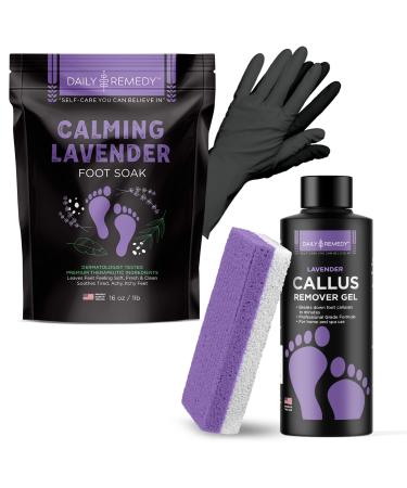 Daily Remedy Callus Remover Kit includes Calming Lavender Foot Soak Callus Remover Gel & Pumice Stone Professional Callus Scrubber To Remove Tough Callouses Dry Cracked Heel Pedicure Products for Feet Gel + Pumice + Soak