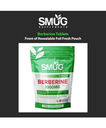 SMUG Supplements Berberine Tablets - 100 High Strength 1000mg Pills - Can Promote Healthy Cholesterol and Gut Health - Vegan Weight Management Aid for Men & Women - Made in Britain - Buy Online on GoSupps.com