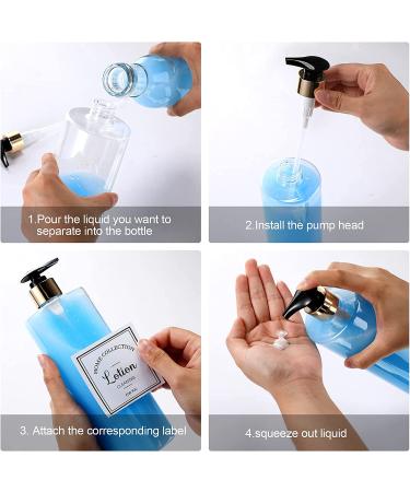 3-Piece Pump Bottle Set | Refillable Shampoo, Conditioner, and Soap Dispenser | Shower Dispenser with 6 Labels | Bathroom Lotion and Body Wash | Black and Gold - Buy Online on GoSupps.com