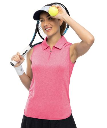 YSENTO Women's Sleeveless Collared Zip Up Quick Dry Moisture Wicking Golf Polo T Shirts Rose Large