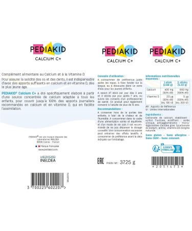 PEDIAKID - Calcium C+ and Vitamin D - Natural Food Supplement - Covers 100% of RDA Calcium - Maintenance of Bone and Dental Capital - Cola Flavor - 14 Sticks of Orodispersible Powder - Buy Online on GoSupps.com