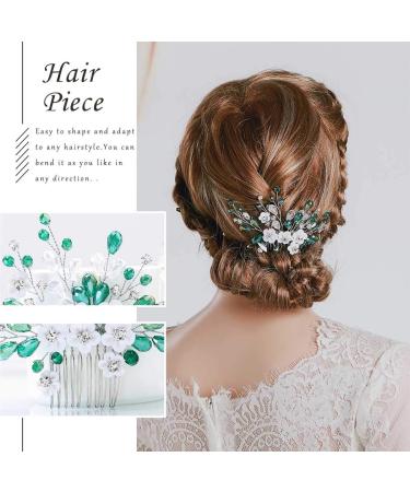 IYOU Princess Green Flower Pearl Hair Comb | Bridal Wedding Headpiece for Girls & Women Elegant Accessories - Buy Online on GoSupps.com
