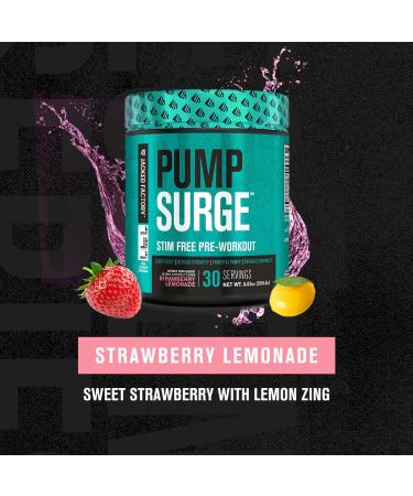 Pumpsurge Caffeine Free Pre-Workout Powder - Stim-Free Nitric Oxide & Nootropic Supplement (20 Servings, Strawberry Lemonade) - Intense Pumps & Focus for Men & Women - Buy Online on GoSupps.com