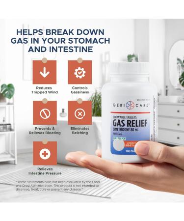 GeriCare Simethicone 80mg - Fast Gas & Bloating Relief (100 Tablets) - Buy Online on GoSupps.com