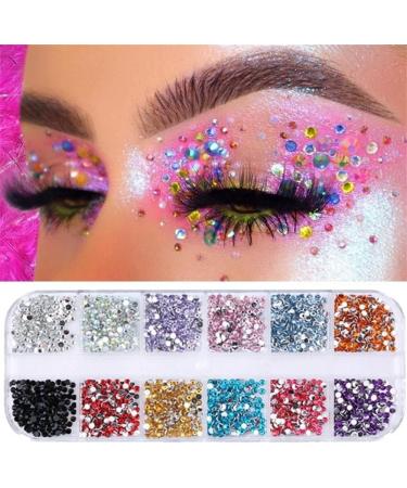 2Boxes 12 Grids Shiny Flat Back Rhinestones 3D Glitter Colorful 2mm 3mm Nail Art Rhinestones AB Crystal - Buy Online on GoSupps.com