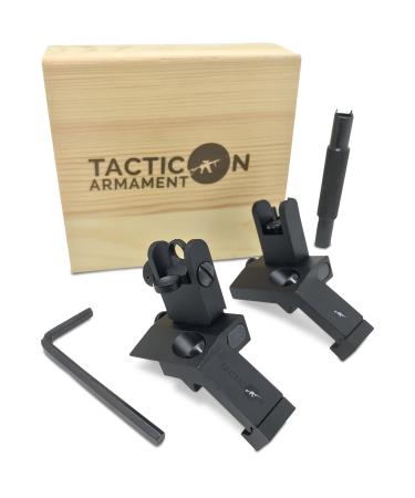 TACTICON 45 Degree Offset Flip Up Iron Sights for Rifle Includes Front Sight Adjustment Tool | Rapid Transition Backup Front and Rear Iron Sight BUIS Set Picatinny Rail and Weaver Rails Hardened-Aircraft-Grade-Aluminum-Alloy