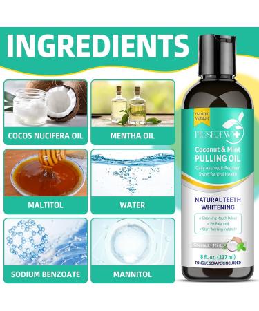 Natural Oral Pull Oil with Coconut & Peppermint - Fresh Breath & Teeth Whitening | 8 fl. Oz - Includes Tongue Scraper - Buy Online on GoSupps.com
