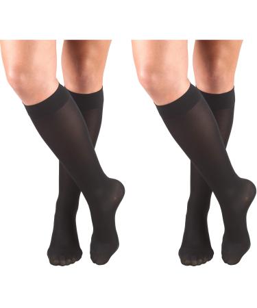 Truform Women's Compression Stockings 15-20 mmHg Knee High Length Closed Toe Opaque Black X-Large 2 Count Black X-Large (Pack of 2)