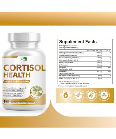 VPKIN Cortisol Supplement for Women & Men Ashwagandha and Rhodiola Chamomile Phosphatidylserine L-Theanine Vitamin C(120 Capsules) - Buy Online on GoSupps.com