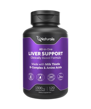 Naturalis Silymarin Milk Thistle 1300mg Enhanced with B Complex & Amino Acids | 13-in-1 Liver Cleanse Detox & Repair | 120 Liver Essential Softgels 120 Count (Pack of 1)