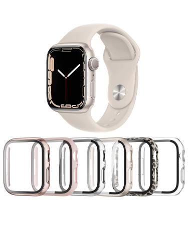 Landhoo 6 Pack case for Apple Watch Series SE/6/5/4 40mm Screen Protector with Tempered Glass Hard PC HD Full Cover Protective iwatch. Rose Gold+Pink+Silver+Starlight+Classic Leopard+Clear only for 40mm