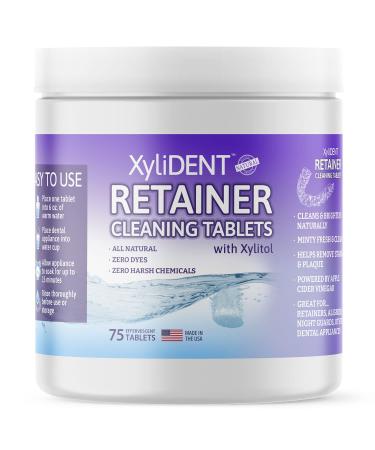 XyliDENT Retainer Cleaning Tablets Dental Cleaner for Dentures Night Guards and Mouth Guards Natural Formula Disinfects and Brightens with Apple Cider Vinegar 75 Count