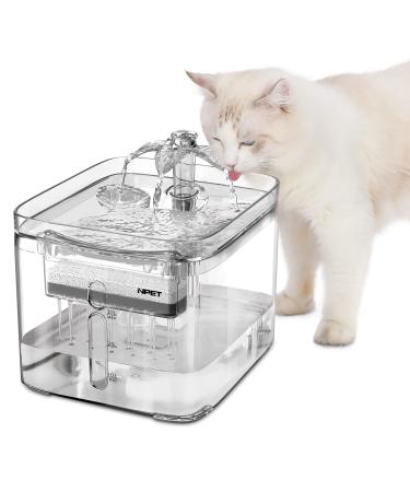 NPET Cat Water Fountain, 3L Automatic Pet Drinking Fountain Dog Water Dispenser with Quadruple-Action Filter Clear With an adapter