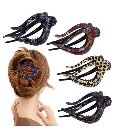 4PCS French Curved Hair Clip  Giant Classical Duckbill Hair Barrettes  Shark Alligator Eyelet Oval Hair Claw  No Slip French Concord Flat Ponytail Side Hair Clamps for Women Girls Thick Thin Hair Color-1