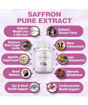 Saffron Extract Supplement 100mg - Natural Appetite Suppressant for Weight Loss - Organic Support for Eye, Heart Health - Anti-Stress Energy Booster - Buy Online on GoSupps.com