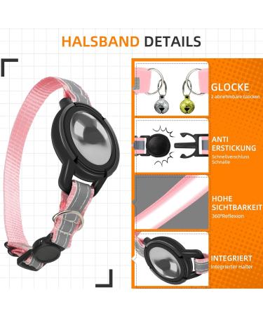Reflective AirTag Cat Neck Band | Adjustable GPS Tracker for Cats & Small Dogs | Safety Pet Collar (Pink) - Buy Online on GoSupps.com