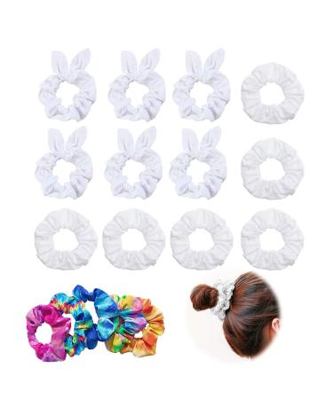 White scrunching 12 pieces of hair tie girls elastic hair tie large intestine circle hair bndor and rabbit ear hair tie hair tie batik for women and girls hair accessories DIY scrunchie tie dye