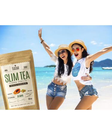Organic Slimming Tea with Green Tea, Mate, Nettle, Dandelion, Ginger, White Tea, Horsetail, Hibiscus, Tulsi, Papaya, Cardamom - 100g Natural Herbal Detox Tea for Weight Loss & Fat Burn - Buy Online on GoSupps.com