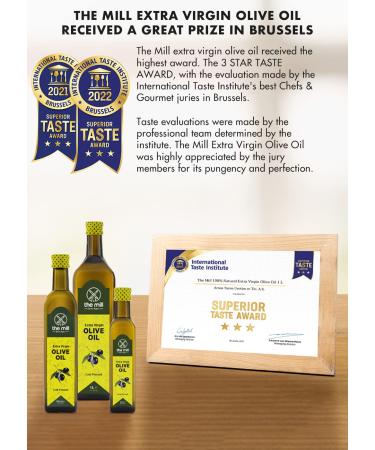 The Mill Extra Virgin Olive Oil 1L - Cold Pressed, 100% Natural - 3 Star Taste Award 2021 - Ideal for Salads & Meals - Max. Acidity 0.8% - Vegan-Friendly - Buy Online on GoSupps.com