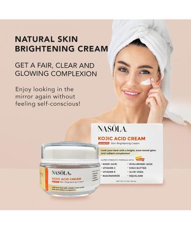 Nasola Kojic Acid Cream for Skin Brightening, Acne & Dark Spot Remover - Women & Men - Underarm & Body - Fades Hyperpigmentation - Buy Online on GoSupps.com