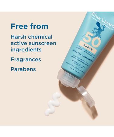 Blue Lizard Sheer Mineral SPF 50 Sunscreen Lotion Zinc Oxide 100% Mineral Formula Nourishes with Australian Desert Lime and Peach Paraben-Free Fragrance-Free 3 fl oz 3 Ounce (Pack of 1) - Buy Online on GoSupps.com